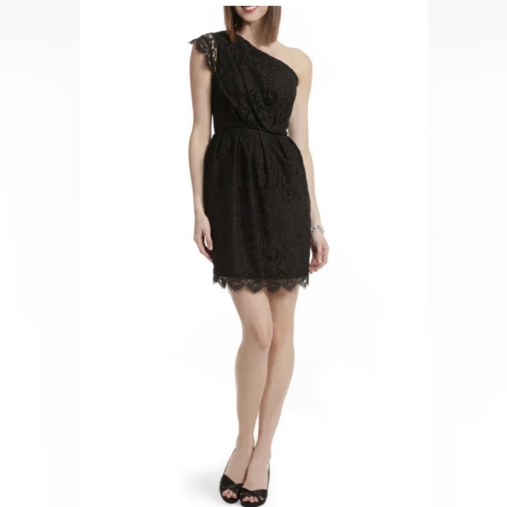 Shoshanna Black One-Shoulder Lace Dress